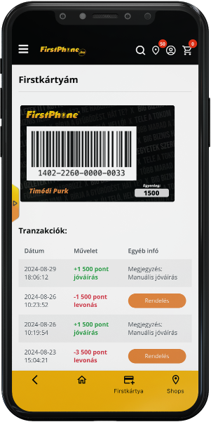 FirstApp: Firstkártya nakon registracije