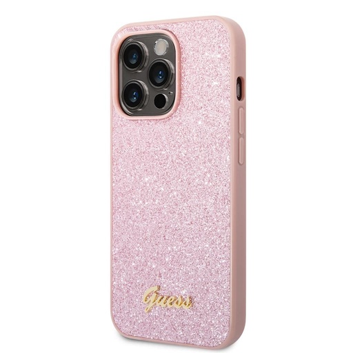 Apple iPhone 14 Pro Guess Glitter Flakes Metal Logo futrola (Ružičasta) - GUHCP14LHGGSHP