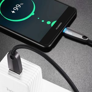 Hoco U35 type-C kabel (LED zaslon, mjerač vremena), 1,2m, LED indikator stanja, prekomjerno punjenje protiv zaštita, tkanina, cink legura, crna