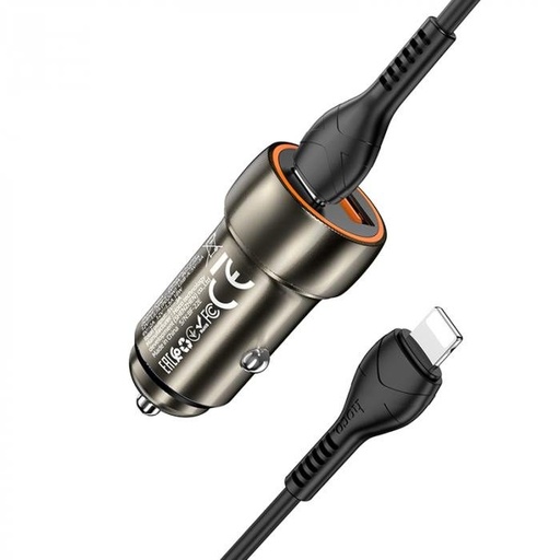 Hoco Z46A auto brzi punjač, PD & QC priključak + lightning kabel, siva