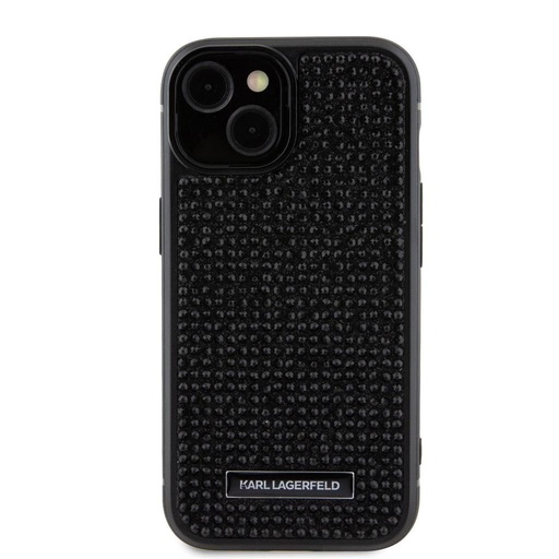 Apple iPhone 15 Karl Lagerfeld Rhinestone Plate Metal Logo futrola (Crna) – KLHCP15SHDSPLK