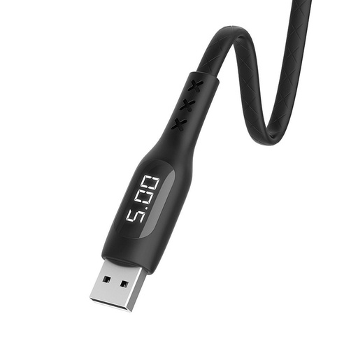 Hoco S6 microUSB kabel (LED zaslon, mjerač vremena), 2.4A, LED indikator stanja, 1,2m, crna
