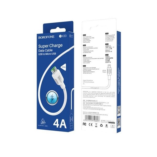 Borofone BX33 microUSB kabel (brzi punjač), 4A, 1,2m, bijela