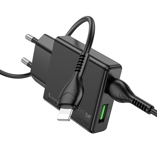 Hoco N38 brzi punjač adapter USB-A/Type-C s priključkom (PD20W snage) , Type-C-Lightning s kabelom crna