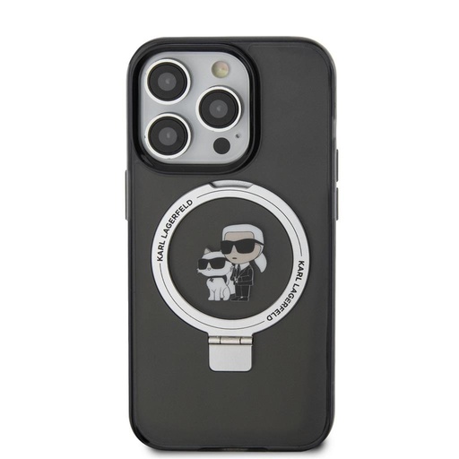 Apple iPhone 15 Pro Max Karl Lagerfeld Ringstand Karl and Choupette MagSafe futrola (Crna) – KLHMP15XHMRSKCK