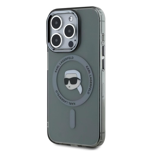 Apple iPhone 15 Pro Max Karl Lagerfeld IML Karl Head Metal Frame MagSafe futrola (Crna) – KLHMP15XHLSKIK