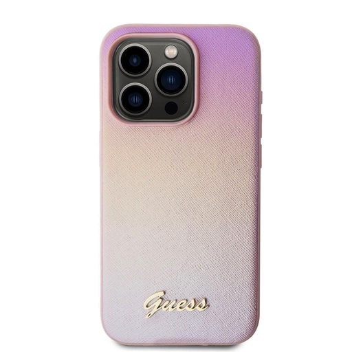 Apple iPhone 15 Pro Max Guess PU Leather Iridescent Metal Script futrola (Ružičasta) - GUHCP15XPSAIRSP