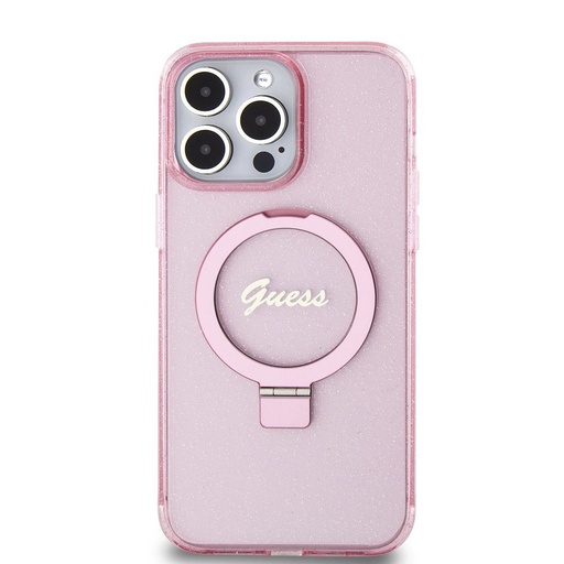 Apple iPhone 15 Pro Max Guess IML Ring Stand Glitter MagSafe futrola (Ružičasta) - GUHMP15XHRSGSP
