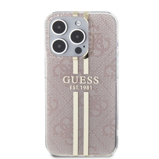 Apple iPhone 15 Pro Max Guess IML 4G Zlatna Stripe futrola (Ružičasta) - GUHCP15XH4PSEGP
