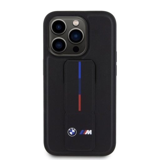 Apple iPhone 15 Pro Max BMW M Collection PU Grip Stand futrola – Tricolor Line (Crna) - BMHCP15X22GSLK
