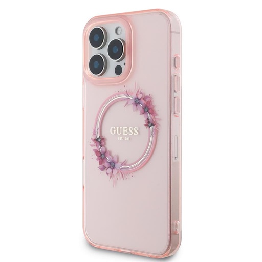 Apple iPhone 16 Pro Guess IML Flowers Ring MagSafe futrola (Ružičasta) - GUHMP16LHFWFCP