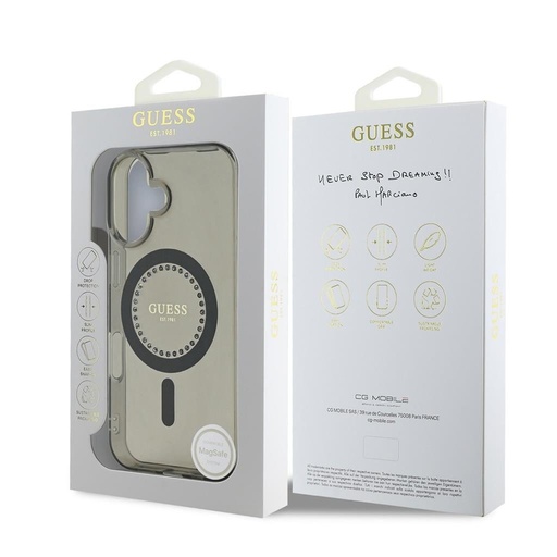 Apple iPhone 16 Pro Guess IML Rhinestones Ring MagSafe futrola (Crna) - GUHMP16LPFTDTEK