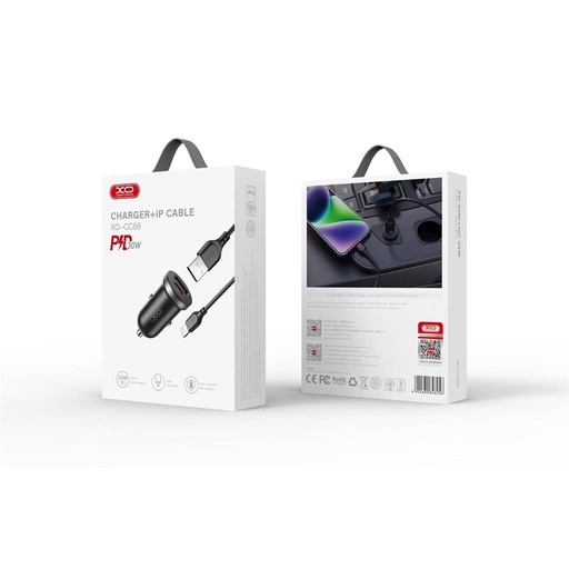 XO CC56 auto brzi punjač, PD & QC priključak + lightning kabel 30W (Crna)