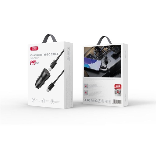 XO CC57 auto brzi punjač (type-c kabel, PD brzo punjenje) 25W (Crna)