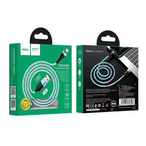 Hoco U85 lightning kabel, 2,4A, svjetleći, 1m, plava