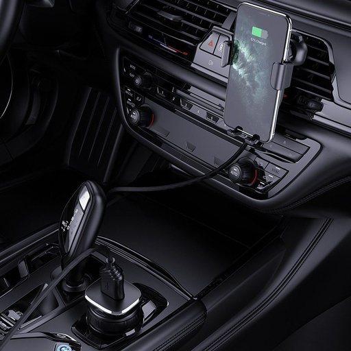 Hoco CW25 bežični auto brzi punjač (za ventilacijsku rešetku), max.10W + QC 3.0 auto brzi punjač, crna