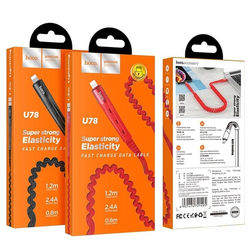 Hoco U78 lightning kabel, 2,4A, tkanina, 1,2m, crna