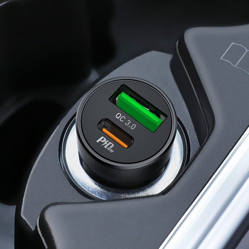 Hoco Z32B auto brzi punjač (lightning kabel, PD brzo punjenje), PD max. 27W + QC 3.0 max.18W, , crna