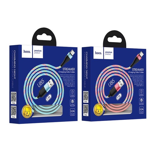 Hoco U85 type-C kabel, 2,4A, svjetleći, 1m, plava