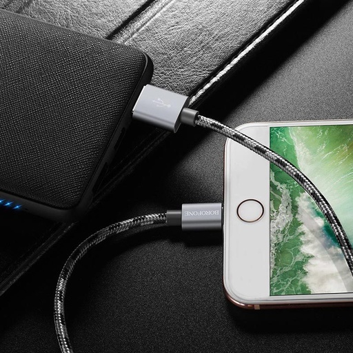 Borofone BX24 lightning kabel, tkanina, 1m, metalik siva