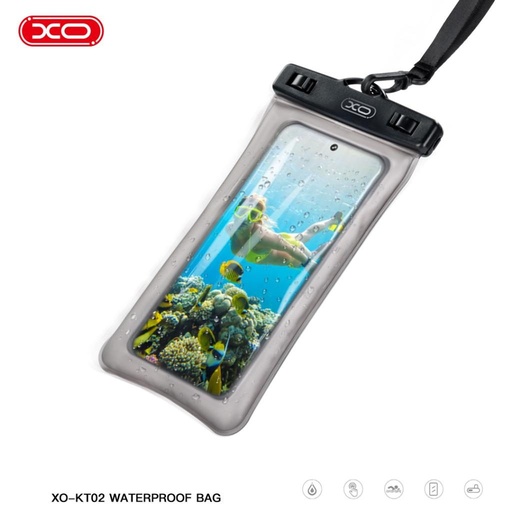 XO KT02 PVC vodootporan futrola za telefon dvostruki csattal i s trakom oko vrata (Crna)