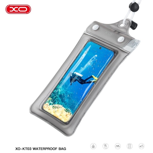 XO KT03 PVC vodootporan futrola za telefon tri sa zatvaračem i s trakom oko vrata (Crna)
