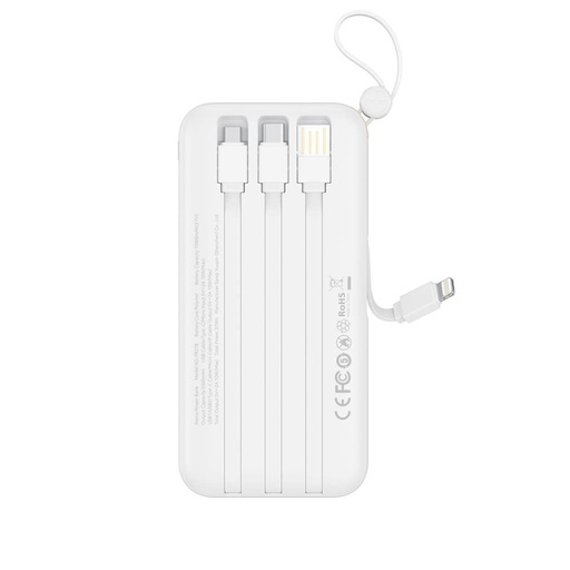 XO PR278 power bank 10000 mAh (Bijela) – digitalni zaslon, 4 ugrađen kabel (USB-A, USB-C, MicroUSB, Lightning)