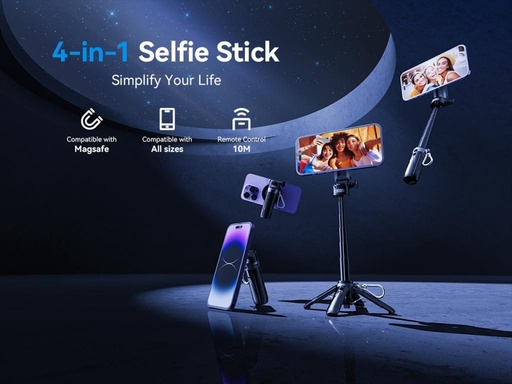 XO SS22 mini Bluetooth štap za selfie (Crna) – 4 az 1-ben funkcija, magnetski izvedba, foto pomoćnik
