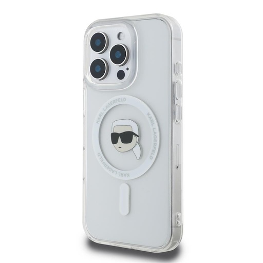 Apple iPhone 16 Pro Max Karl Lagerfeld IML Karl Head Metal Frame MagSafe futrola (Proziran) - KLHMP16XHLSKIH