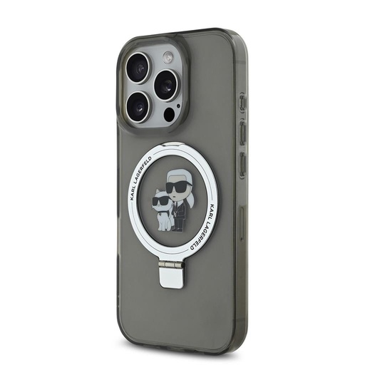 Apple iPhone 16 Pro Karl Lagerfeld Ringstand Karl and Choupette MagSafe futrola (Crna) - KLHMP16LHMRSKCK