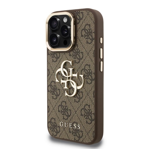 Apple iPhone 16 Pro Guess PU 4G Metal Logo Stand Camera Frame futrola (Smeđa) - GUHCP16LPCS4GP4W