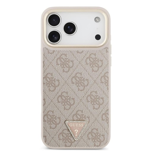 Guess PU Leather 4G Strass Triangle Logo Zlatna Frame MagSafe futrola iPhone 17 Pro Max (Ružičasta)