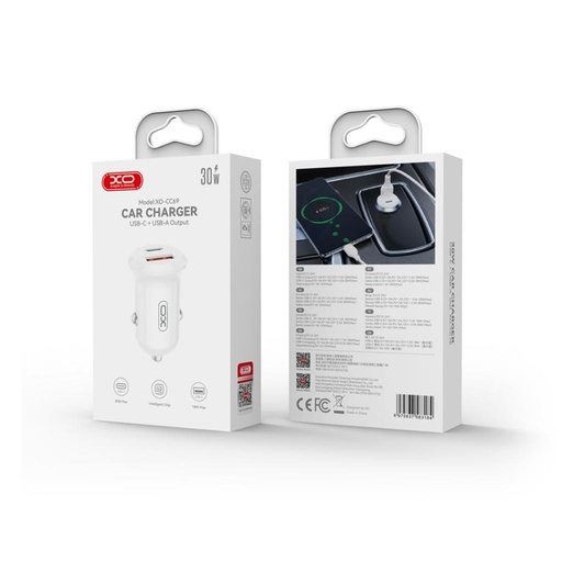 XO CC69 Mini Smart auto punjač + Type-C kabel (Bijela) - 30W, A+C, NB103 set