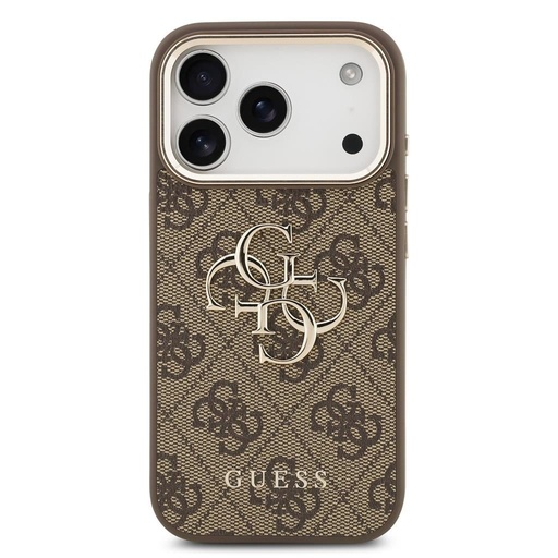 Guess PU Leather 4G Metal Logo Zlatna Frame iPhone 17 Pro (Smeđa)