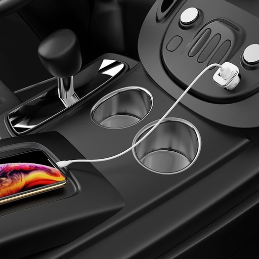 Borofone BZ12 auto punjač (2 USB port, lightning kabel), 5V 2,4A, bijela