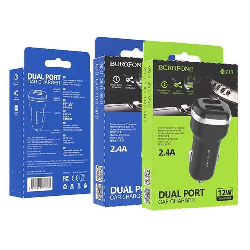 Borofone BZ13 auto punjač (2xUSB port), 5V 2,4A, crna