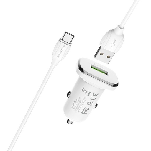 Borofone BZ12A auto brzi punjač (microUSB kabel), QC 3.0,18W, bijela