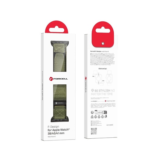 Forcell F-Design FA05 nylon s čičak trakom remen Apple Watch 38 / 40 / 41 mm (Zelena)