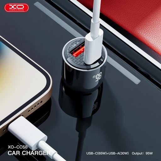 XO CC58 Intelligent proziran auto brzi punjač (Tamnosiva) - 95W