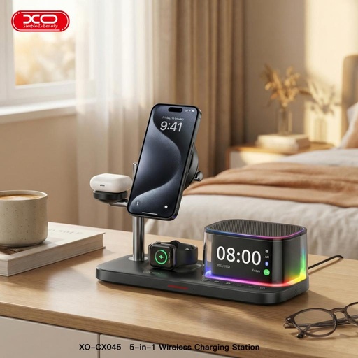 XO CX045 5-in-1 pametni stanica za punjenje (Crna) - 25W