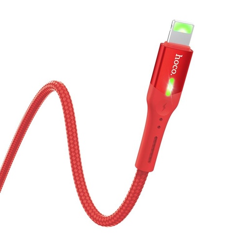 Hoco S24 lightning kabel, 2.4A, LED indikator stanja, tkanina, aluminij priključak, crvena