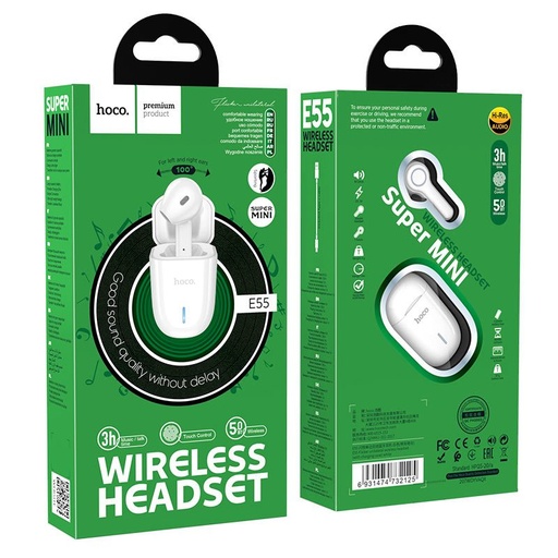 Hoco E55 bluetooth headset, BT V5.0, bijela