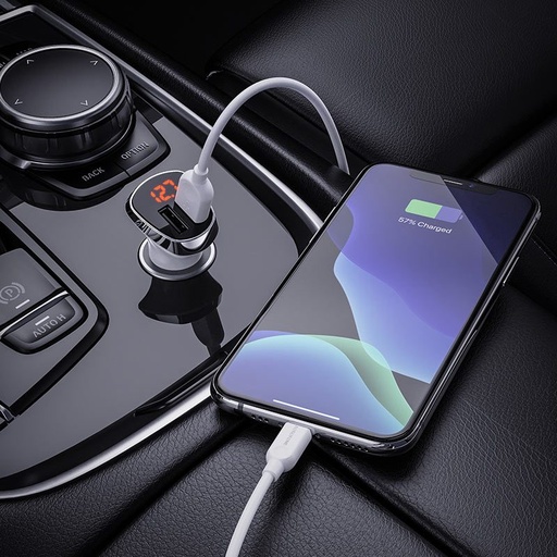 Borofone BZ15 auto punjač (2 USB port, lightning kabel), 5V 2.4A, LED indikator stanja, bijela