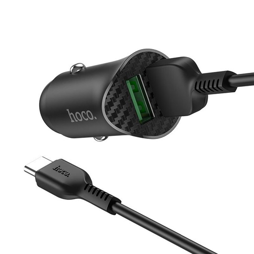 Hoco Z39 auto brzi punjač (2 USB port, type-C kabel), QC 3.0, 18W, crna
