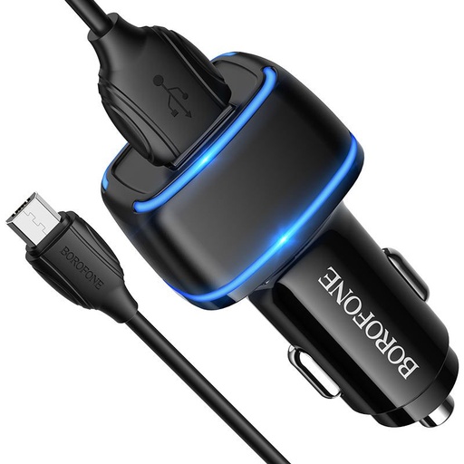 Borofone BZ14 auto punjač (2 USB port, microUSB kabel), 5V 2.4A, crna