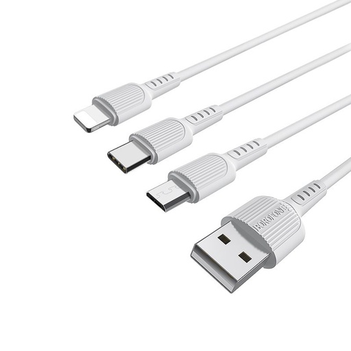 Borofone BX16 3in1 kabel (microUSB + type-C + lightning), 1M, bijela