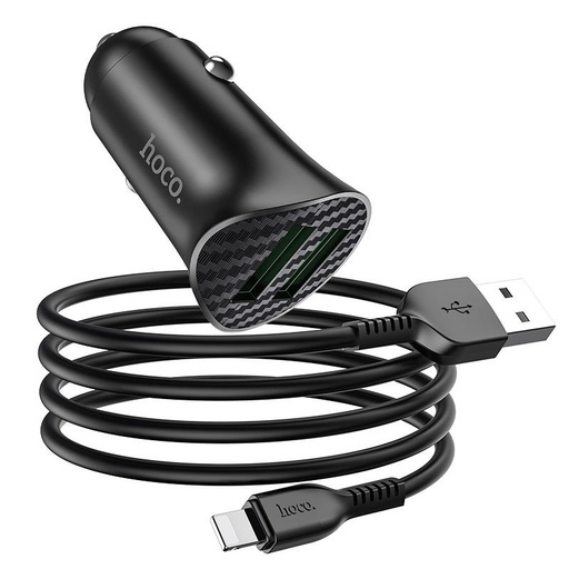 Hoco Z39 auto brzi punjač (2USB port, lightning kabel), 1m dužina kabela, USB 3.0 max. 18W, crna