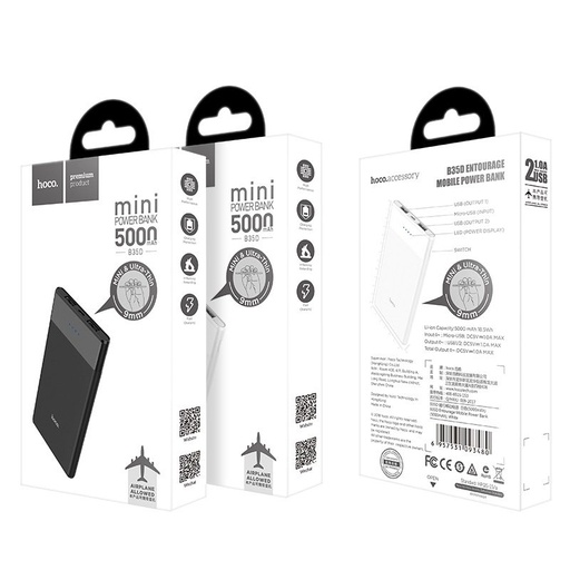 Hoco B35D power bank, 5000 mAh, 1A, crna