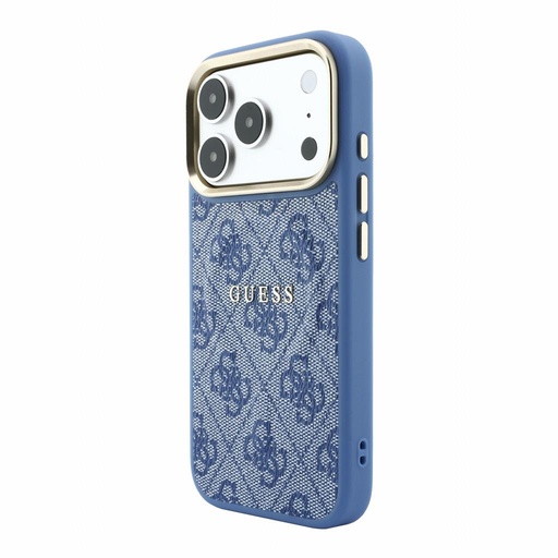 Apple iPhone 18 Pro Guess Leather 4G Zlatna Frame Embossed MagSafe koža zaštitna futrola (Plava) (GUHMP18LP4MSEGCB)