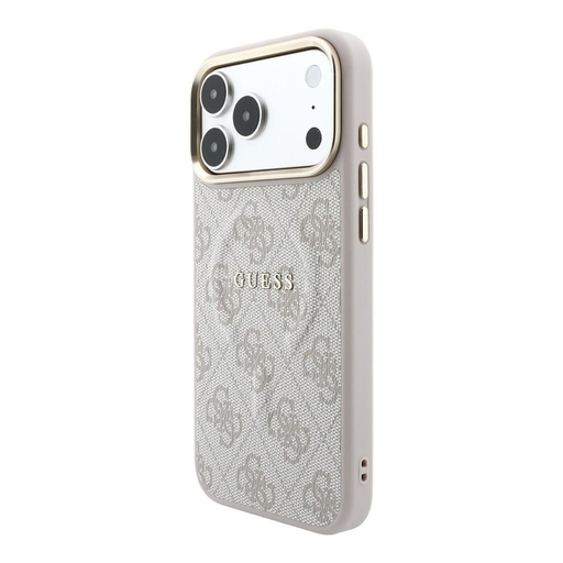 Apple iPhone 18 Pro Guess Leather 4G Zlatna Frame Embossed MagSafe koža zaštitna futrola (Ružičasta) (GUHMP18LP4MSEGCP)